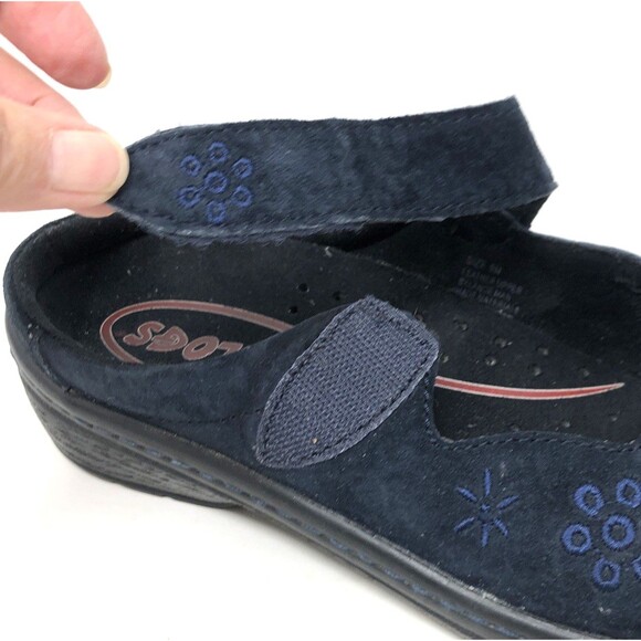 KLOGS Valley Mary Jane Clogs Womens Sz 9 Navy Blue Suede Embroidered Foral - Picture 11 of 13
